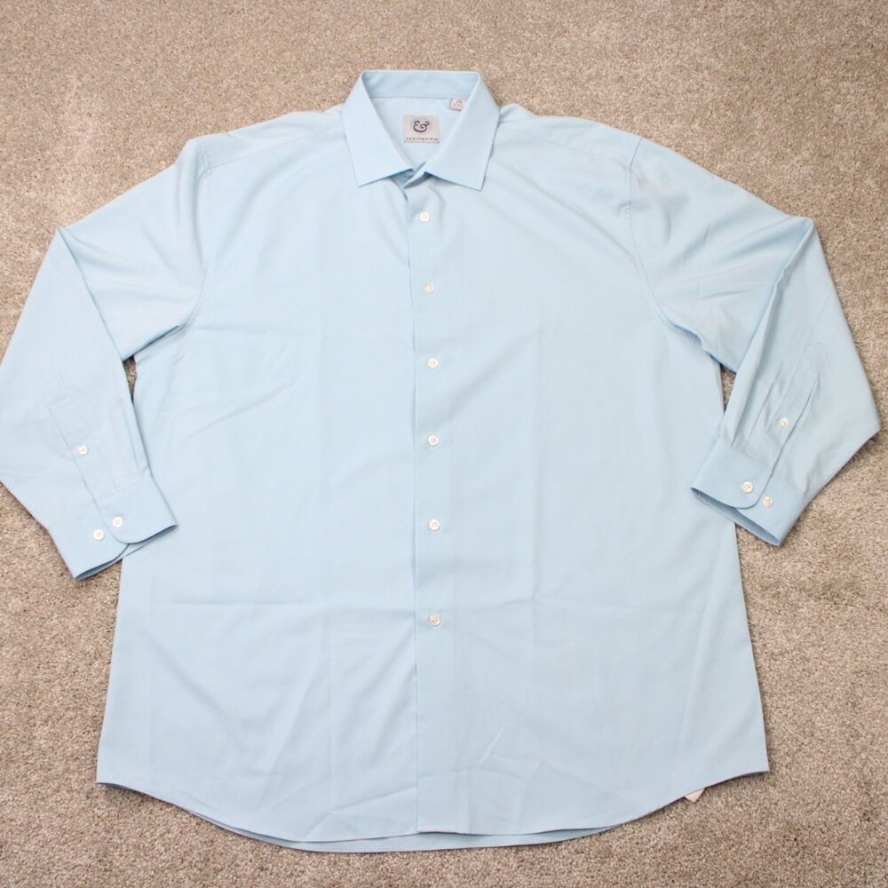Kilburne Finch Dress Shirt Men 17 1/2, 32/33 Ice Yarn Blue Polyester Stretch L/S